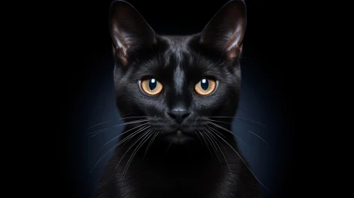 Intense Black Cat Portrait with Yellow Eyes