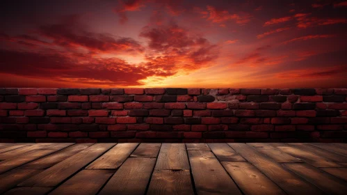Tranquil Sunset Landscape over Brick Wall