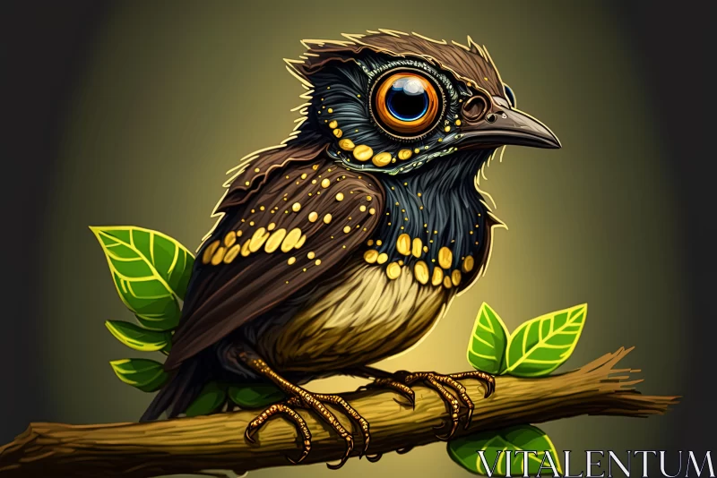 Captivating Illustration of a Detailed Bird Perched on a Branch AI Image