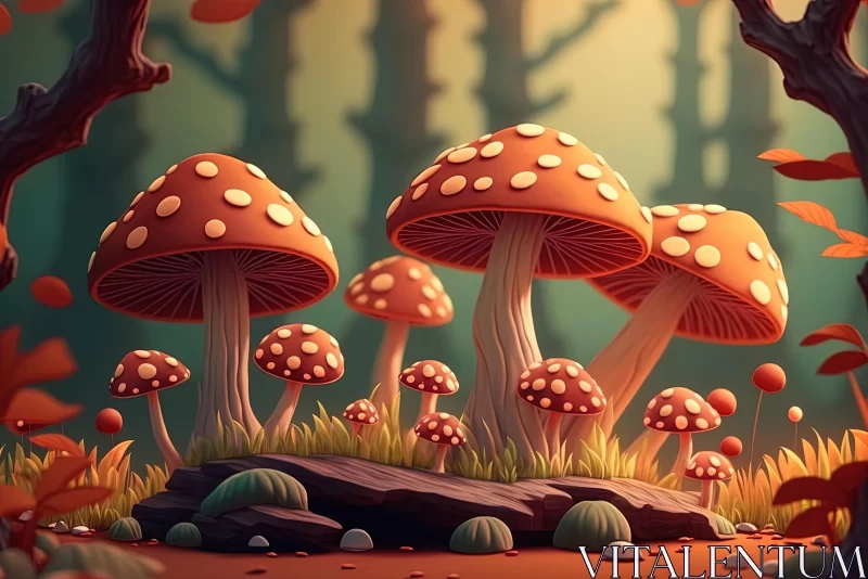 Colorful Mushroom Illustrations in a Forest | Pop Style Art AI Image