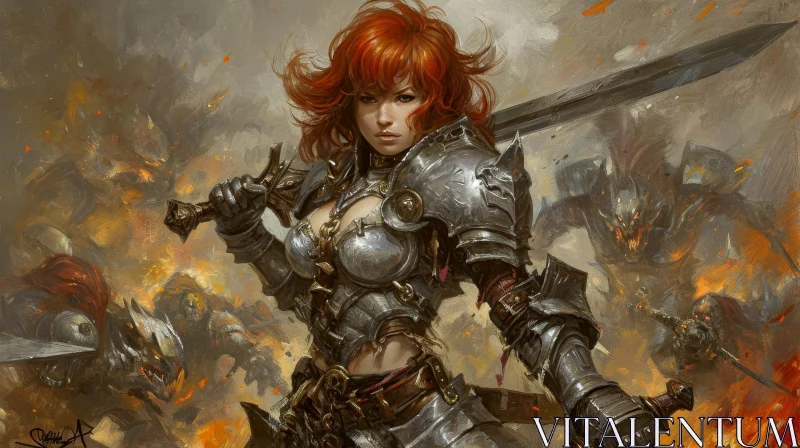 Female Warrior Digital Painting - Heroic Fantasy Art AI Image