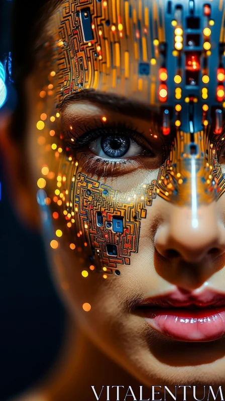 Futuristic Portrait of a Young Woman with Blue Eyes AI Image