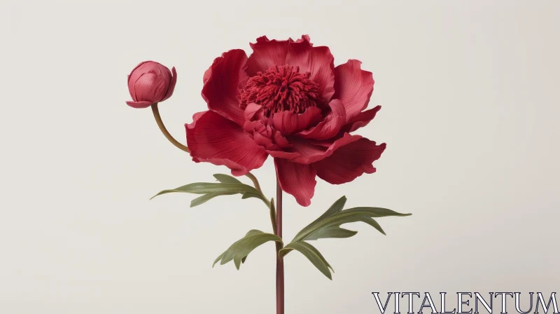 Red Peony Flower in Full Bloom - Nature Photography AI Image