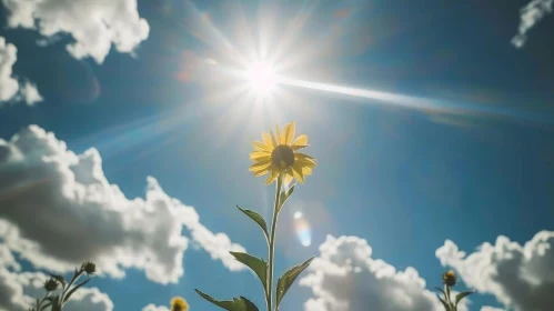 Sunflower Bloom Against Blue Sky - Nature Photography
