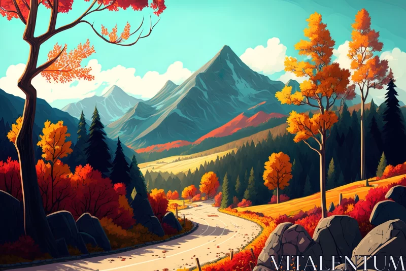 Vibrant Autumn Landscape with Mountains and Trees AI Image
