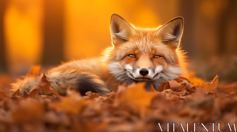 Inquisitive Red Fox in Autumn Leaves AI Image