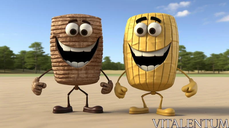 Joyful Breakfast Cereal Cartoon Characters in a Field AI Image