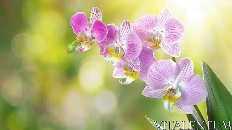 AI ART Pink Orchid Flower Photography: Symmetrical Beauty in Soft Light