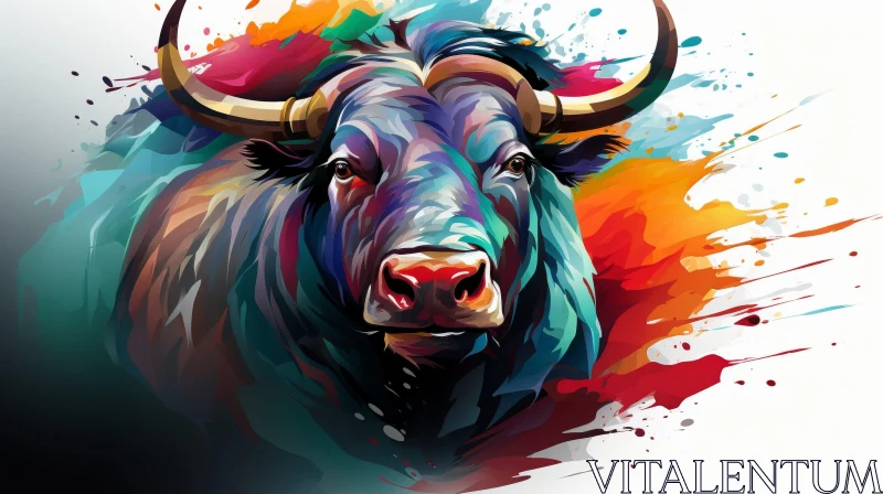 Colorful Bull Watercolor Painting AI Image