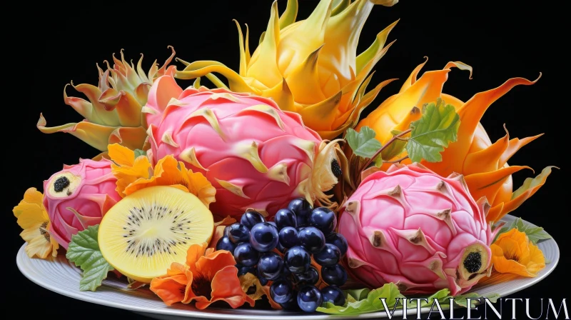 Colorful Fruits Still Life on Plate AI Image
