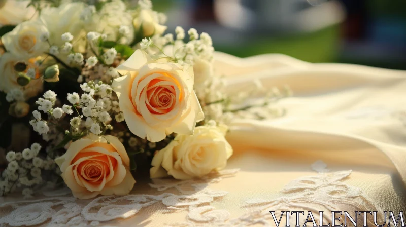 Cream Roses and Baby's Breath Bouquet for Weddings AI Image