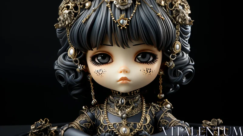 AI ART Elegant Black and Gold Doll - 3D Render