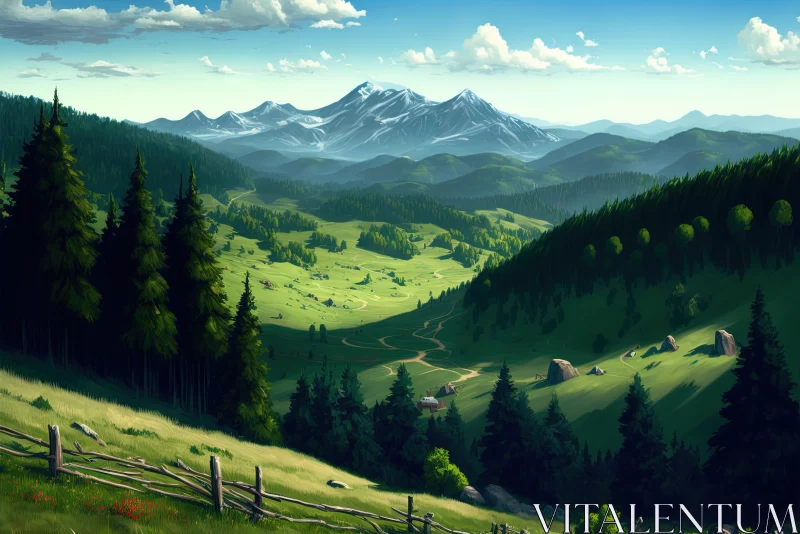 Green and Blue Mountains - Hyper-Detailed Illustrations AI Image