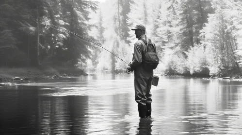 Man Fly Fishing in River
