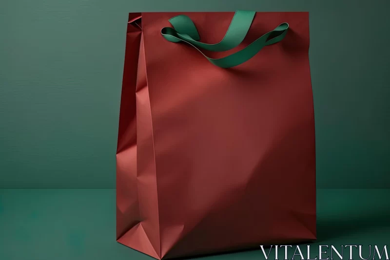 Red Shopping Bag with Green Handles on Green Background | Consumer Culture Critique AI Image