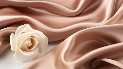 Soft Beige Silk Fabric with White Rose