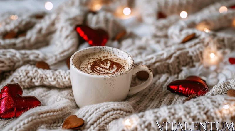 Warm and Cozy Cup of Coffee on Knitted Blanket AI Image