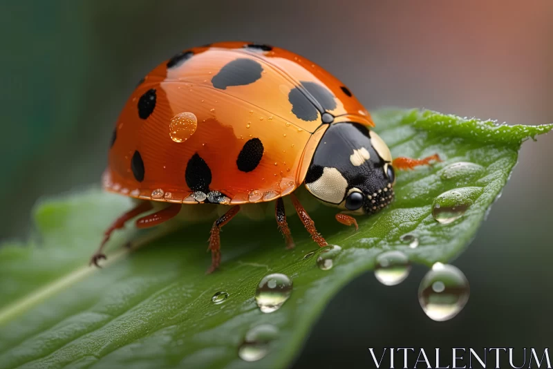 Captivating Ladybug with Water Droplets on Leaf - Accurate and Detailed AI Image