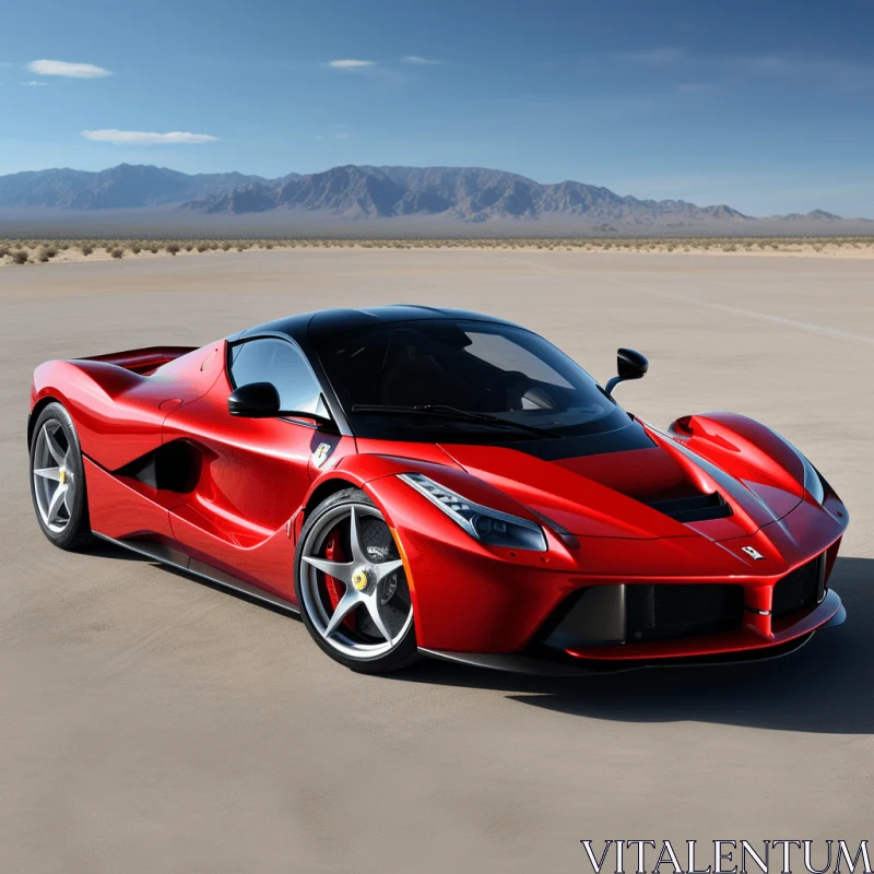 Captivating Red Ferrari Sports Car in Desert - Hyperrealistic Art AI Image