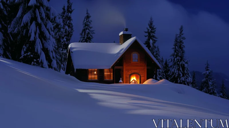 AI ART Cozy Cabin in Snowy Forest - Serene Winter Scene