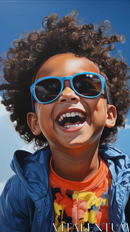 Smiling African-American Boy in Blue Jacket AI Image