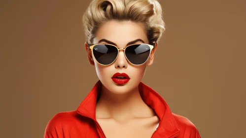 Stylish Woman in Red Tracksuit and Sunglasses