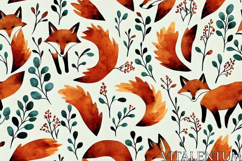 Whimsical Fox Pattern | Serene Watercolor Style | Nature Motifs AI Image