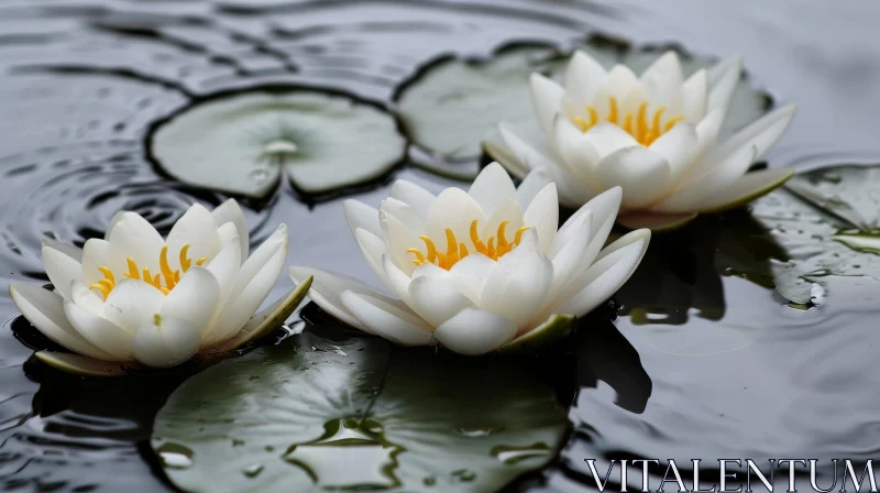 White Water Lilies in a Serene Pond AI Image