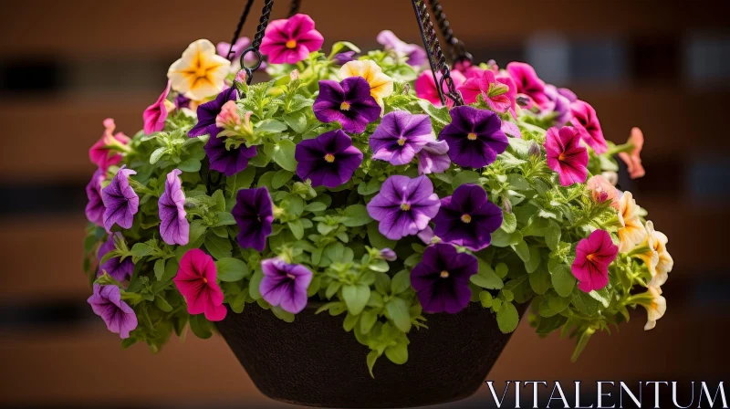 Beautiful Petunia Flowers in Hanging Basket AI Image