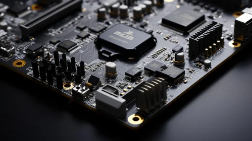 Close-up Black Printed Circuit Board with Electronic Components