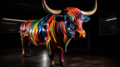 Colorful Bull in Spotlight