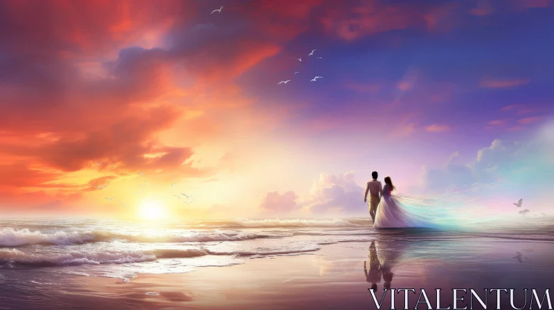 AI ART Tranquil Sunset Over Ocean - Romantic Beach Scene