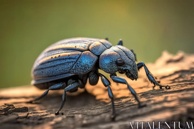 Captivating Blue Beetle on Wooden Stump | Artistic Impasto Technique AI Image