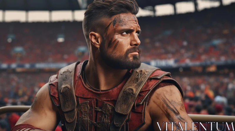 Male Gladiator in Red Leather Armor - Arena Battle Scene AI Image