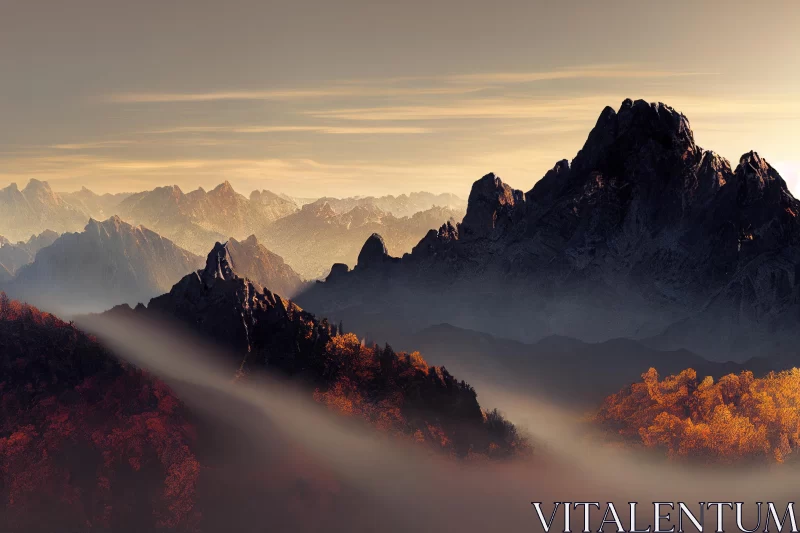 Misty Mountains with Vibrant Foliage - Captivating Nature Wonders AI Image