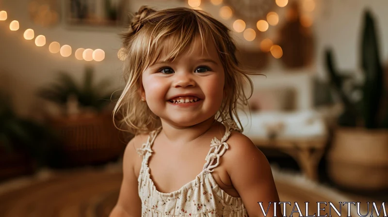 Smiling Blonde Toddler Girl Portrait AI Image