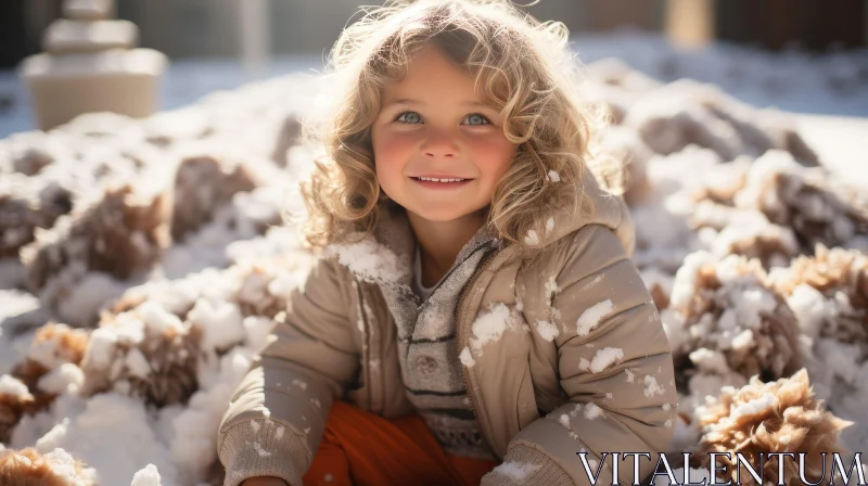 Charming Little Girl in Snowy Landscape AI Image