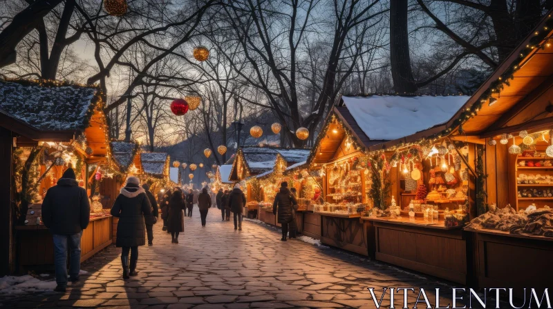 European Christmas Market in Park with Festive Atmosphere AI Image