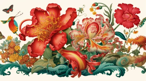 Exquisite Botanical Illustration of Colorful Flowers