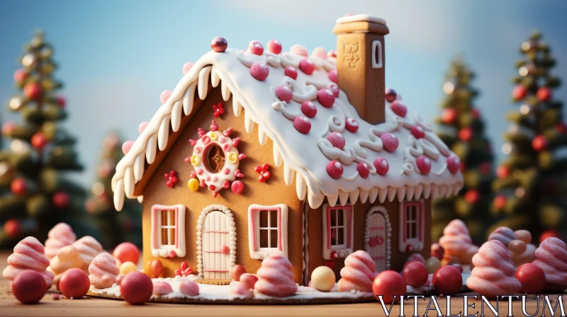 Festive Gingerbread House Decorated for Christmas AI Image