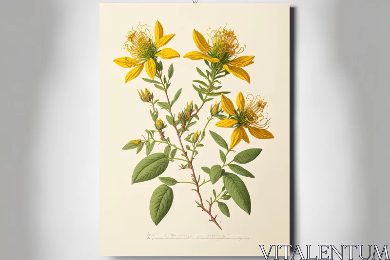 Meticulously Detailed Print of Yellow Flowers | Iconic Wildlife AI Image
