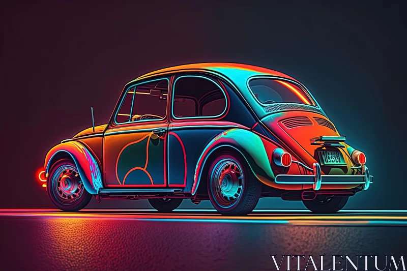 Vibrant Neon Cartoon Car | Digital Art Techniques AI Image