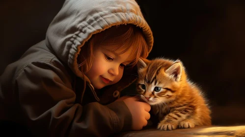 Enchanting Portrait of Girl with Kitten