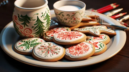 Festive Christmas Cookies on Wood Table