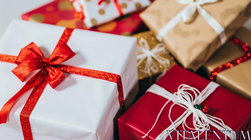 Festive Wrapped Gifts Close-Up AI Image