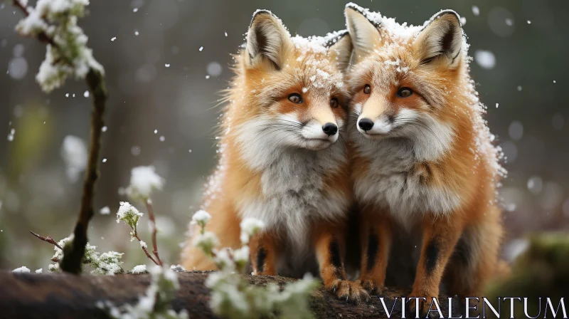 AI ART Majestic Red Foxes in Snowy Forest