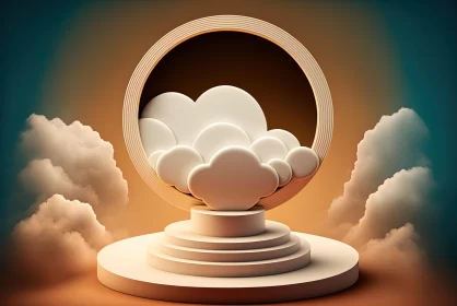 Abstract 3D Sphere with Cloudy Clouds and Minimalist Stage Design