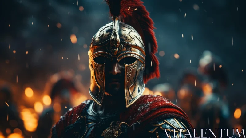 Ancient Greek Soldier in Bronze Helmet AI Image