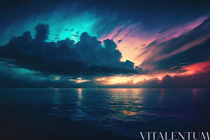 Captivating Painting of Clouds and Sea | Tranquil Nature Art AI Image