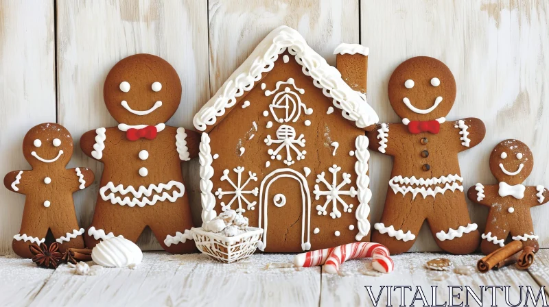 Charming Gingerbread House with Family AI Image